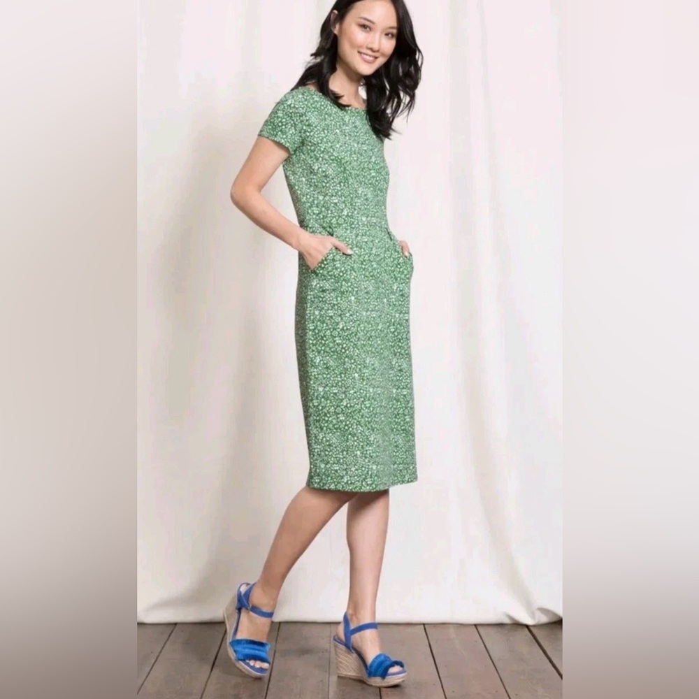 Boden Green and White Floral Midi Dress